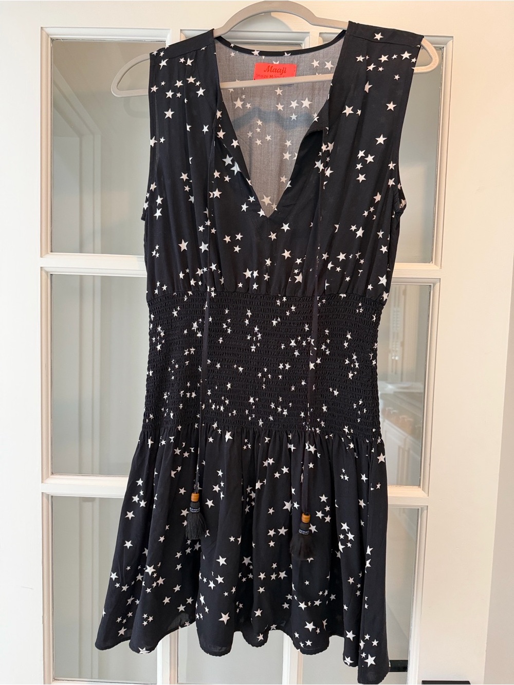 Maaji Black and White Star-Print Smocked Swim Coverup